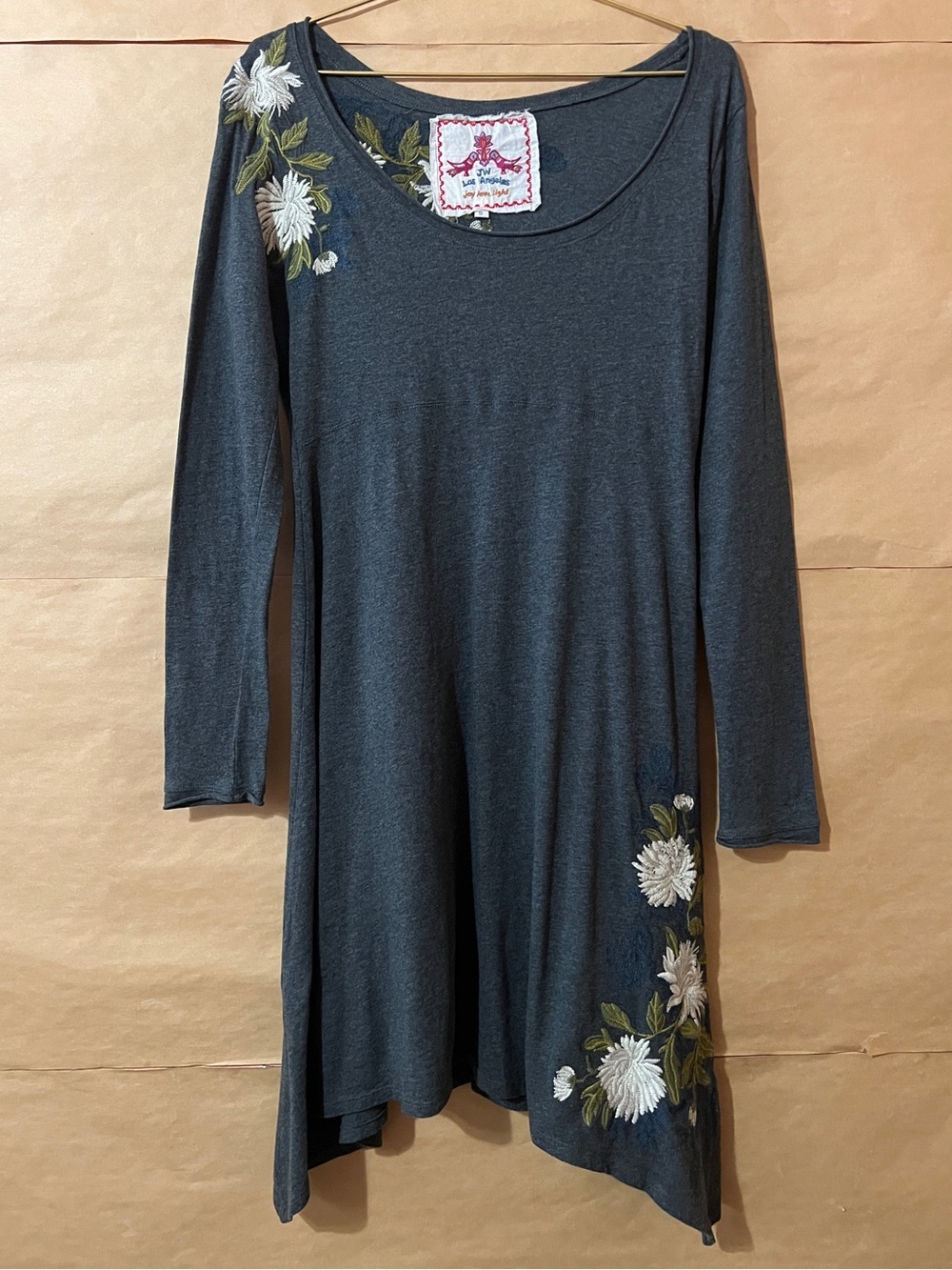Johnny Was | Embroidered Mini Dress Handkerchief Hem Popover Cotton Size S